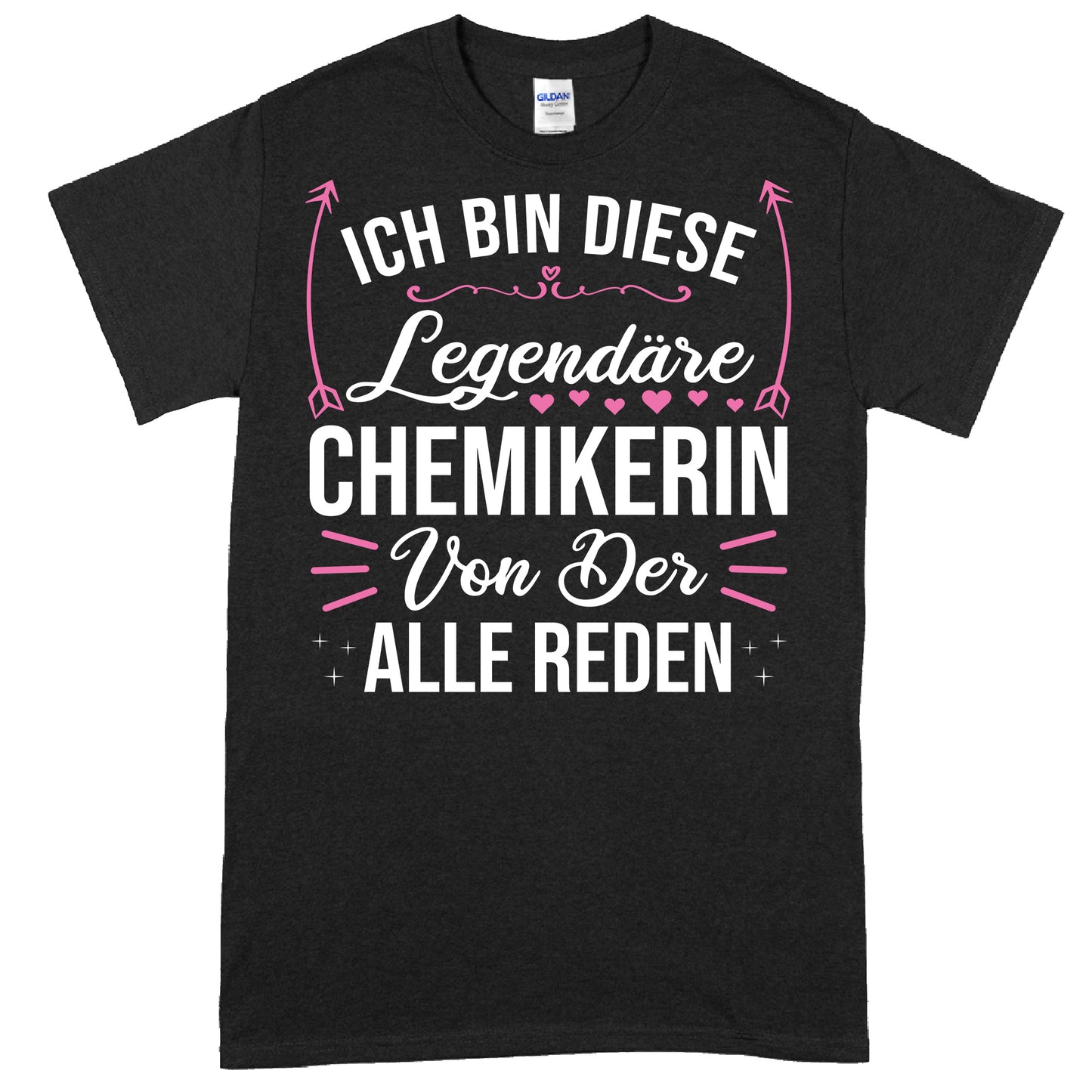 Design eines T-Shirts mit der Aufschrift "Ich bin diese legendäre Chemikerin" als Geschenk für Frauen in der Chemiebranche.