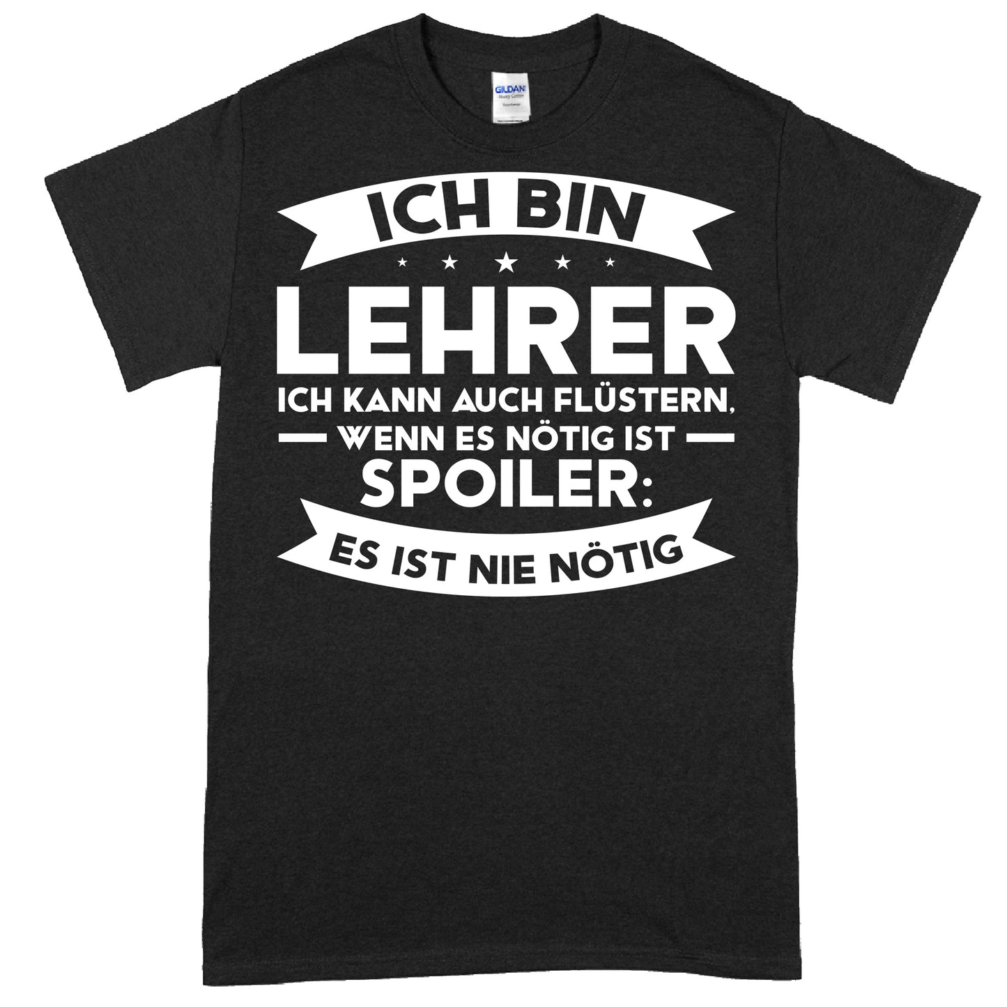 Design eines Lehrer-Shirts mit dem Text "Ich kann auch flüstern" als Geschenk für Lehrer und Lehrerinnen, passend für Schule und Lernen.