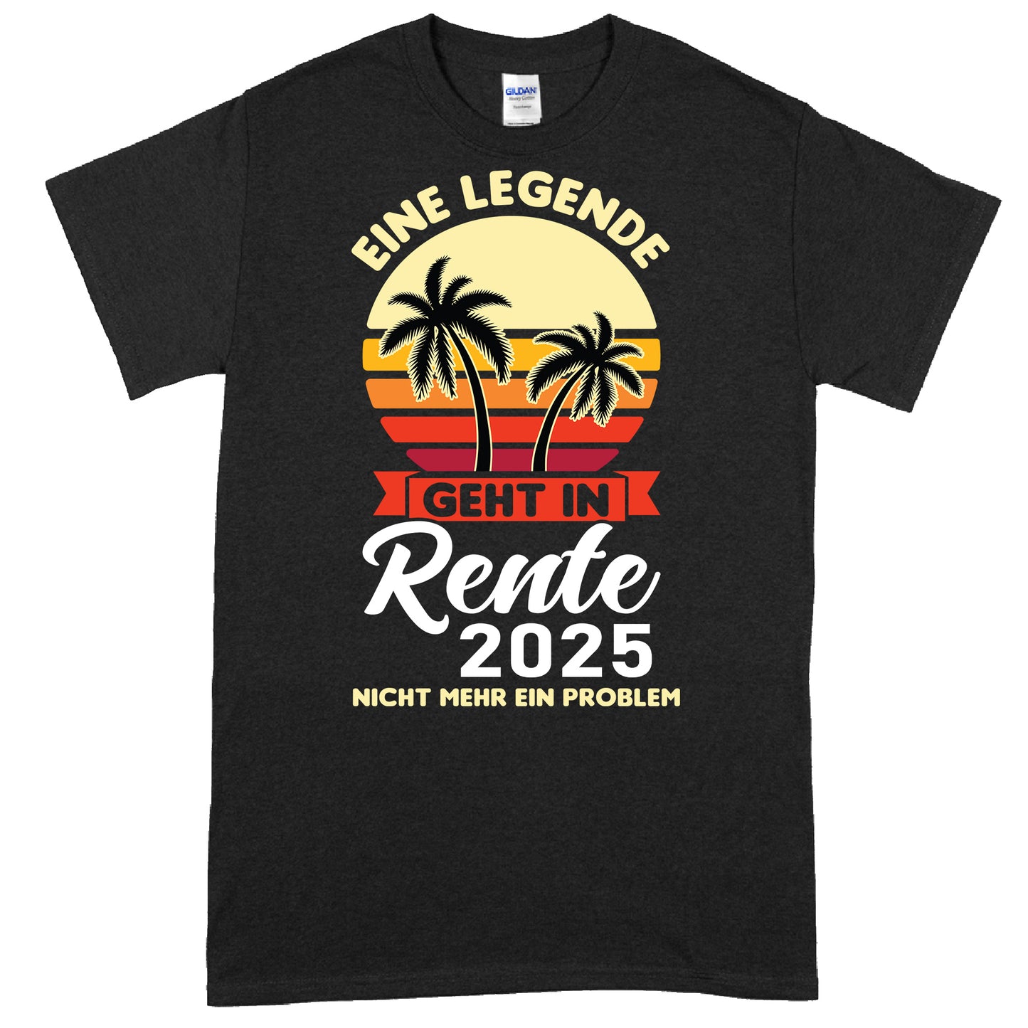 Design eines T-Shirts mit der Aufschrift "Eine Legende geht in Rente 2025", ideal als Geschenk zum Ruhestand.