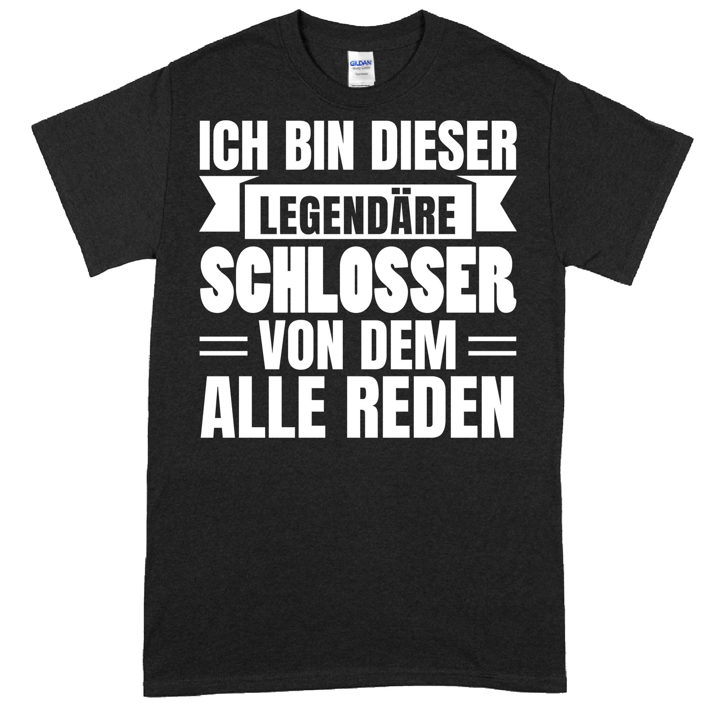 Schwarzes T-Shirt mit dem Aufdruck "Schlosser Shirt | legendäre Geschenk Shlosser" in weißer Schrift.