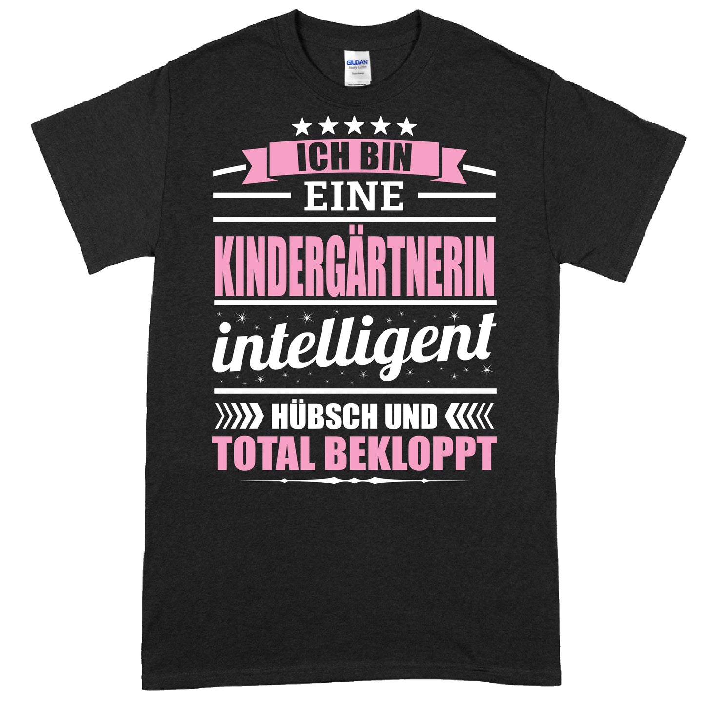 Kindergärtnerin Shirt mit der Aufschrift "Ich bin eine Kinder Geschenk Kindergarten" in bunten Farben.
