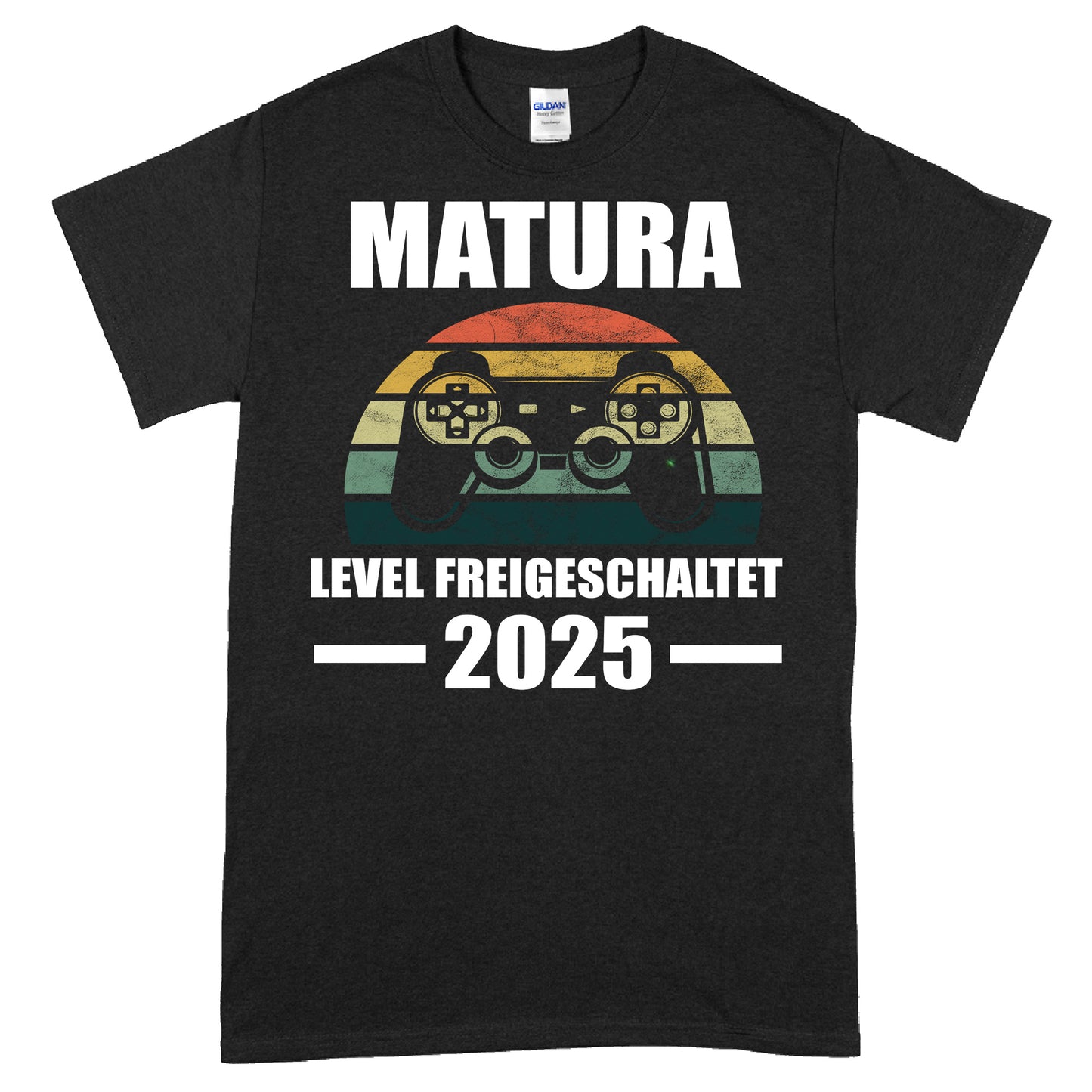 Design eines T-Shirts mit dem Text "Matura Shirt | Level freigeschaltet 2025 Maturabief"