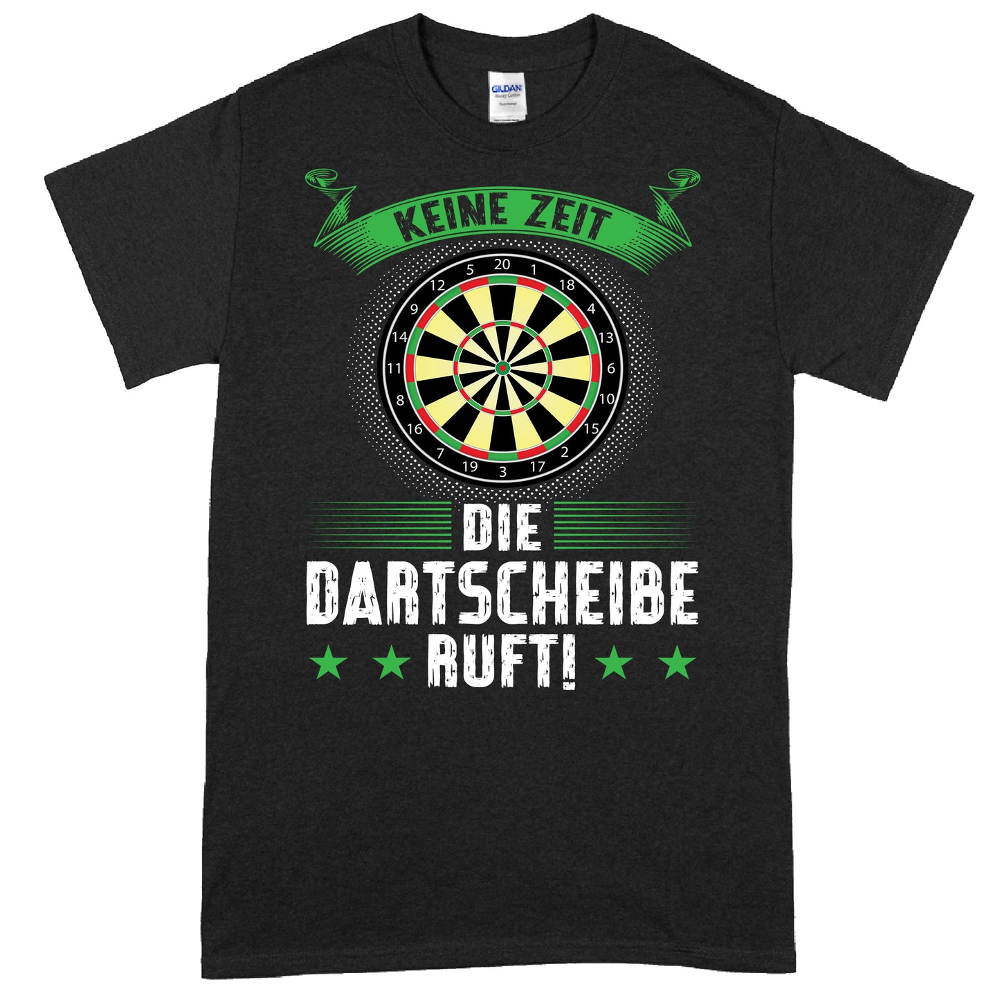 Design eines T-Shirts mit dem Text "Rentner Shirt | keine Zeit die Dartscheibe ruft" als Geschenkidee für Dartspieler im Ruhestand.