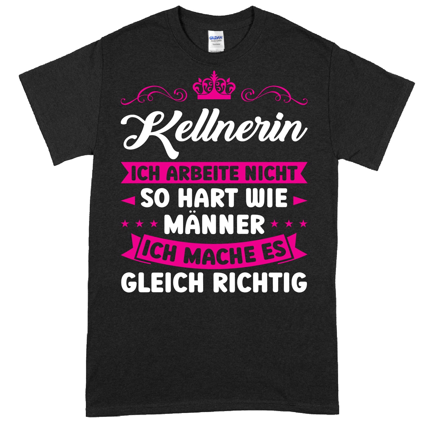 Kellnerin Shirt mit humorvollem Spruch über Arbeitsverhalten in der Kneipe als Geschenkidee.