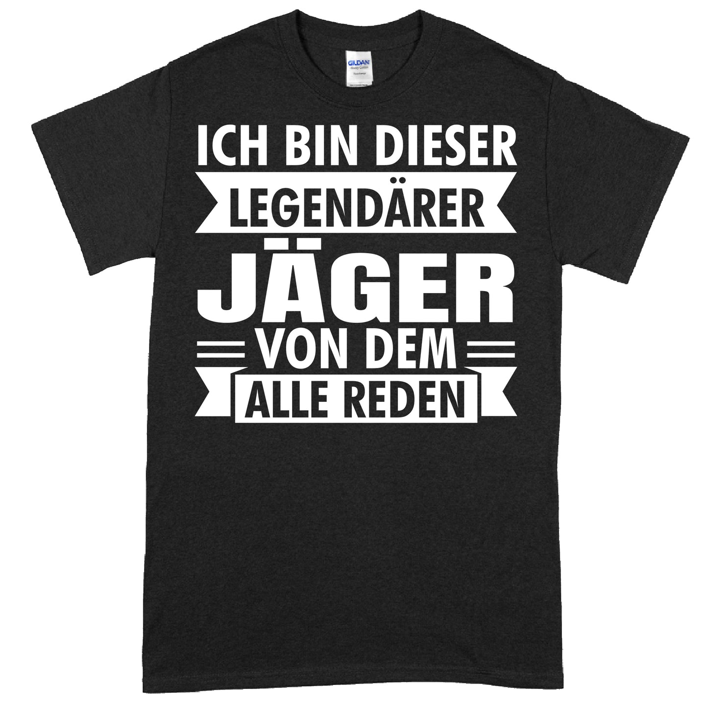 Design eines T-Shirts mit einem Hirschmotiv und dem Text "Jäger Shirt | legendäres Jagd Geschenk" für Jagdliebhaber.