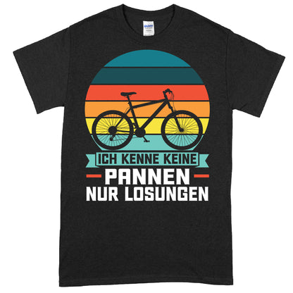 Design eines T-Shirts mit dem Text "Rad Shirt | ich kenne keine Pannen nur Lösungen" und einem Fahrradmotiv, ideal als Geschenk für Fahrradliebhaber.