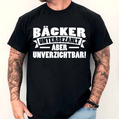 Mann trägt ein T-Shirt mit der Aufschrift "Bäcker Shirt | aber unverzichtbar Backen Geschenk Bäckerei".
