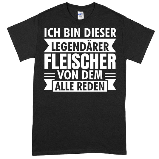 Design eines T-Shirts mit der Aufschrift "Fleischer Shirt | legendärer Fleisch Geschenk Metzger", ideal für Metzger und Fleischliebhaber.