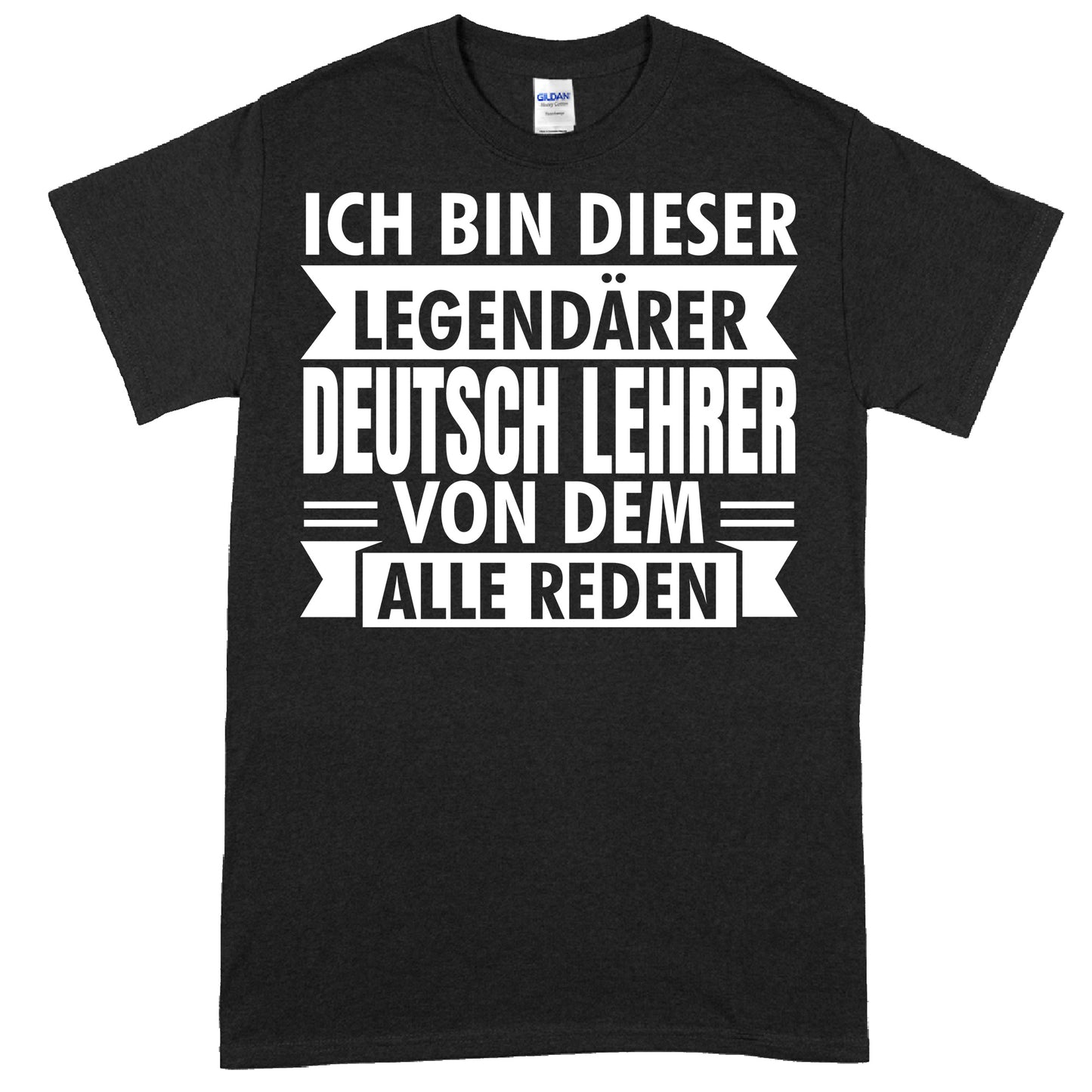 Design eines T-Shirts mit der Aufschrift "Deutsch Lehrer Shirt | legendärer Geschenk Lehrerin" in stilvoller Schrift.