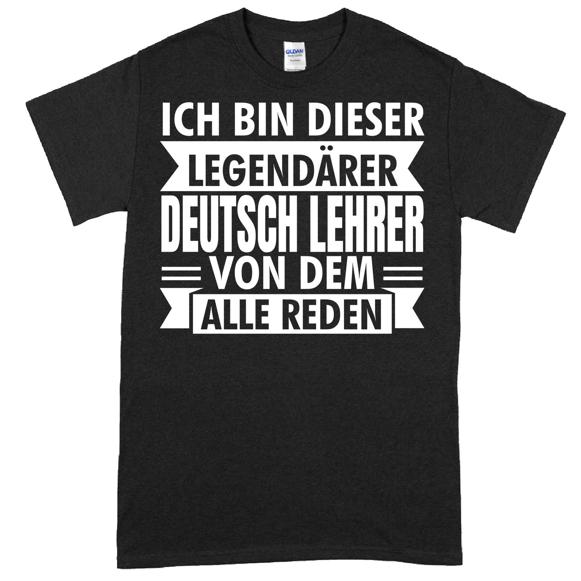 Design eines T-Shirts mit der Aufschrift "Deutsch Lehrer Shirt | legendärer Geschenk Lehrerin" in stilvoller Schrift.