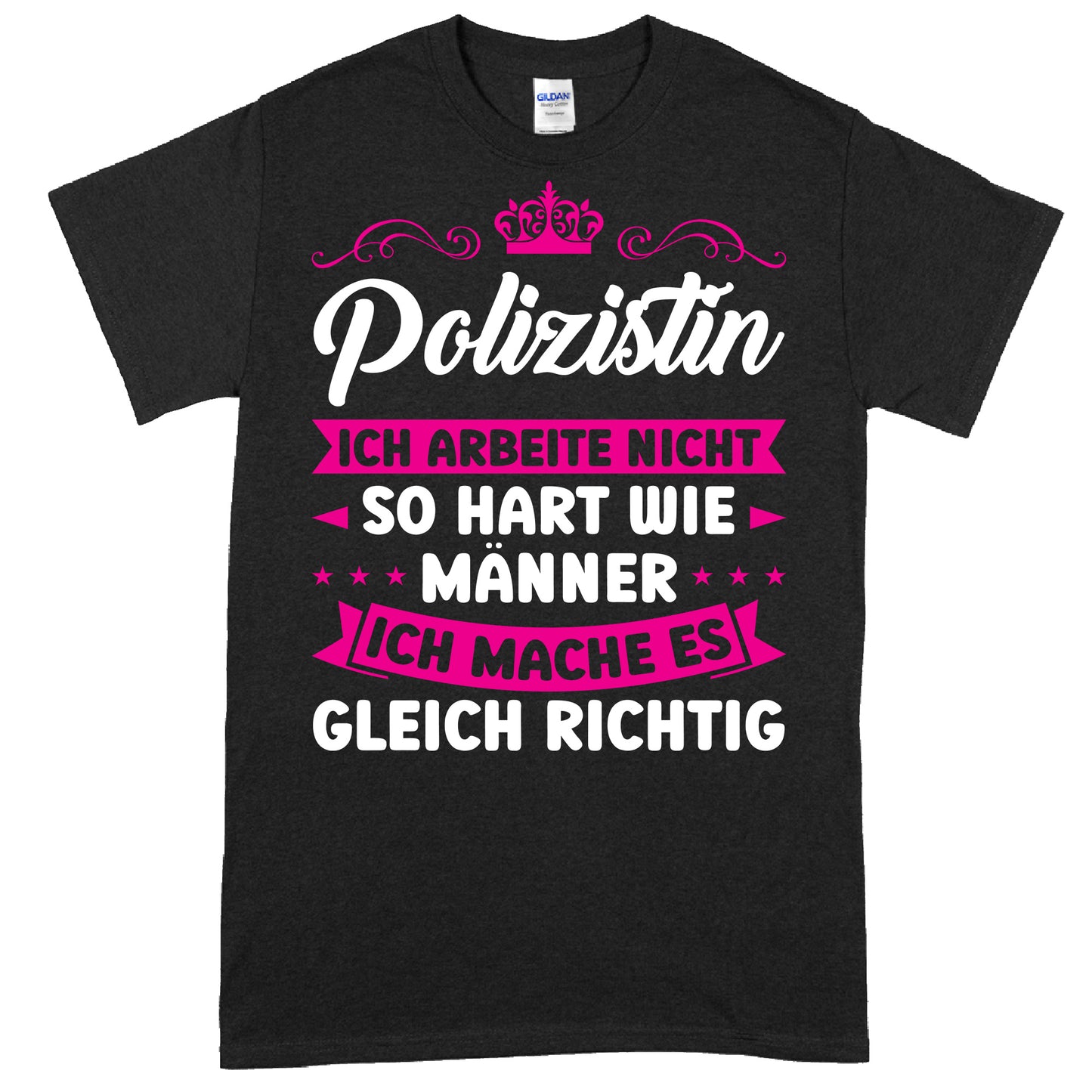 Design eines Shirts mit der Aufschrift "Polizistin Shirt | ich arbeite nicht so hart wie Männer Polizei Geschenk" in humorvollem Stil.