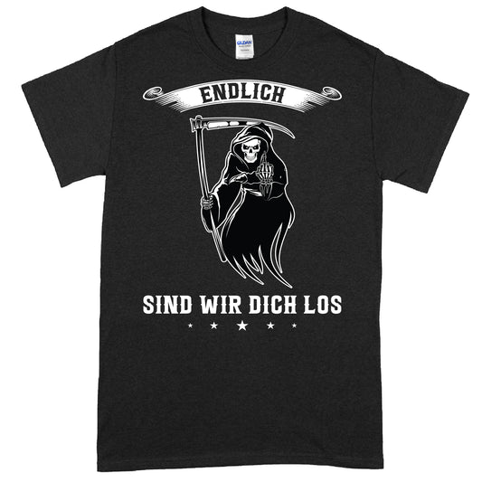 Design eines T-Shirts mit dem Text "Kollege Shirt | endlich sind wir dich los Kollegen Geschenk Arbeitwechseln" in humorvollem Stil.