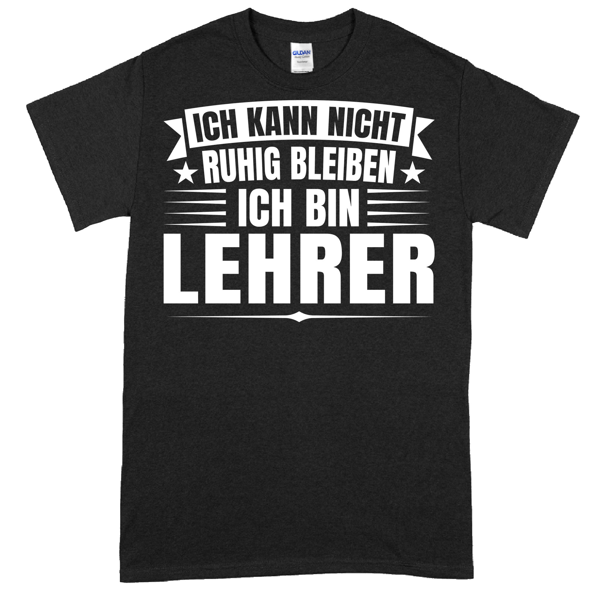 Design eines Lehrer-Shirts mit dem Text "Ich kann nicht ruhig bleiben, ich bin Schulenlehrer" als Geschenk für Lehrer und Lehrerinnen.
