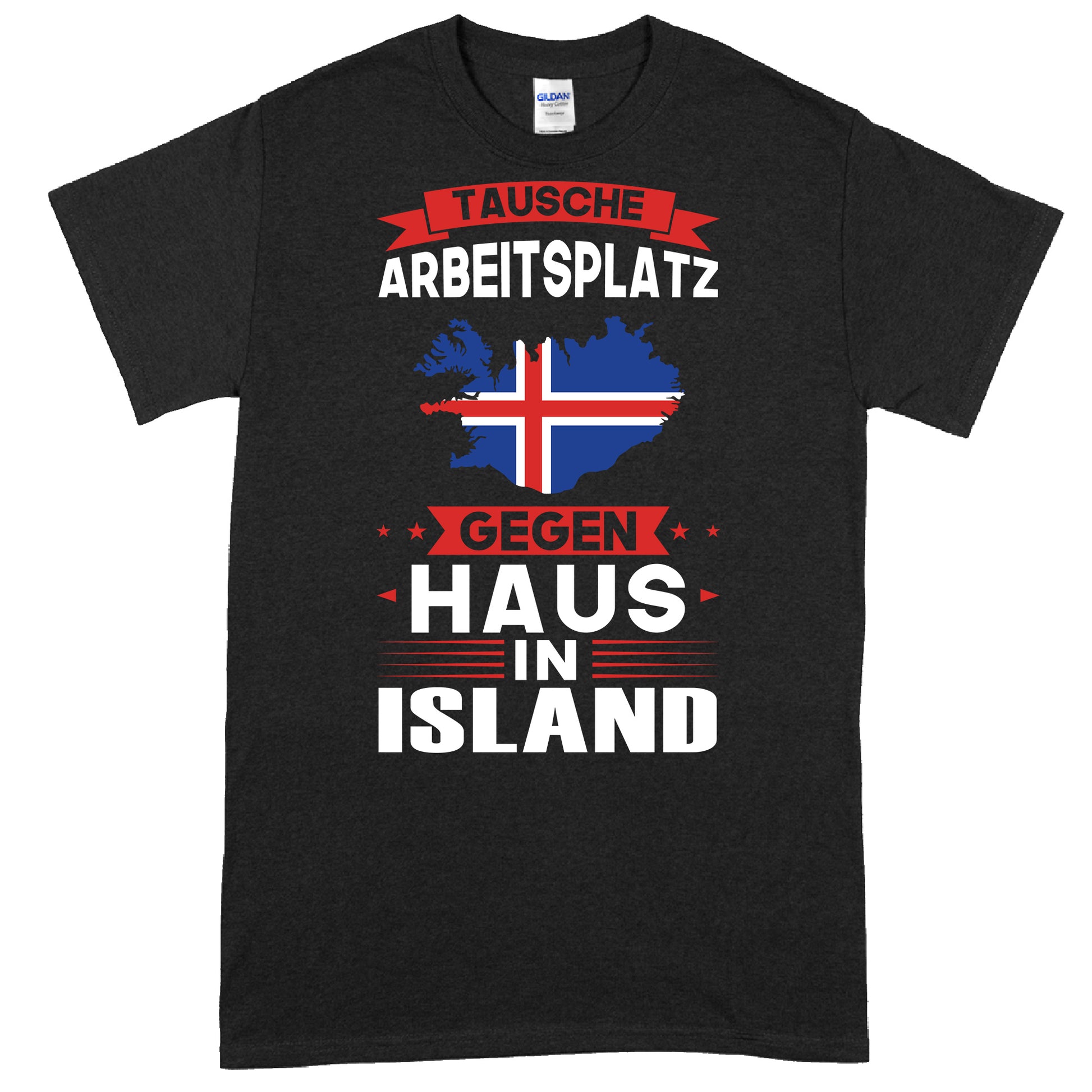 Design eines T-Shirts mit der Aufschrift 'Island Shirt | tausche Arbeitsplatz Islandischen Geschenk Islandisch', inspiriert von der isländischen Kultur.