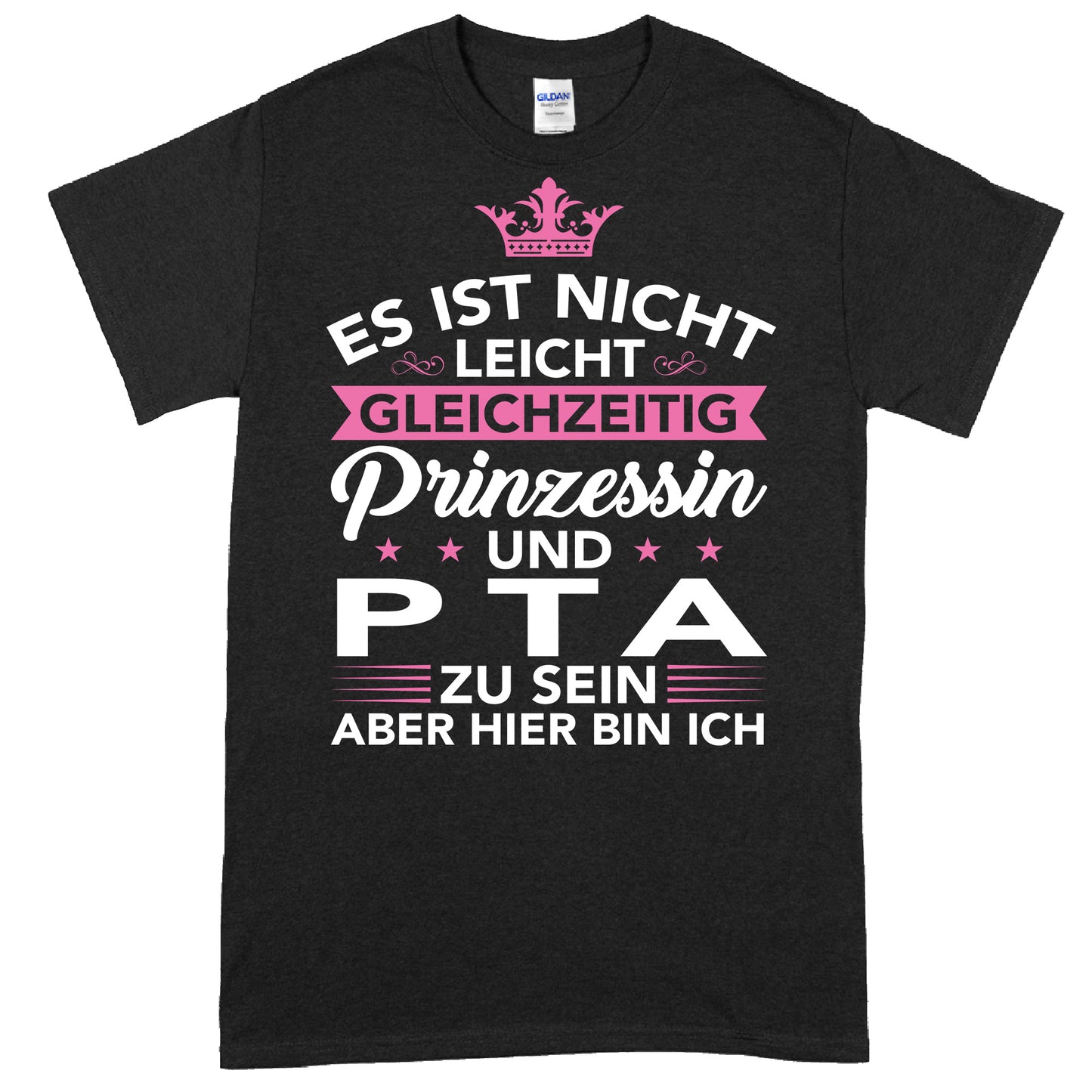Design eines T-Shirts mit dem Text "Es ist nicht leicht gleichzeitig Prinzessin und Pharmazist zu sein", ideal als Geschenk für Pharmazeuten.