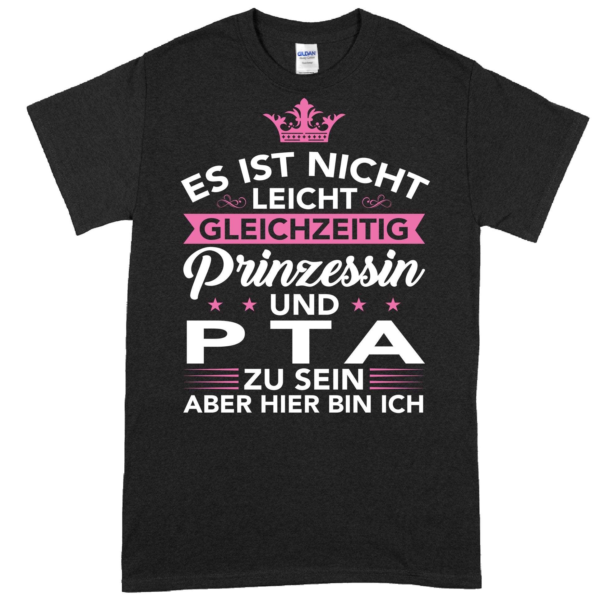 Design eines T-Shirts mit dem Text "Es ist nicht leicht gleichzeitig Prinzessin und Pharmazist zu sein", ideal als Geschenk für Pharmazeuten.