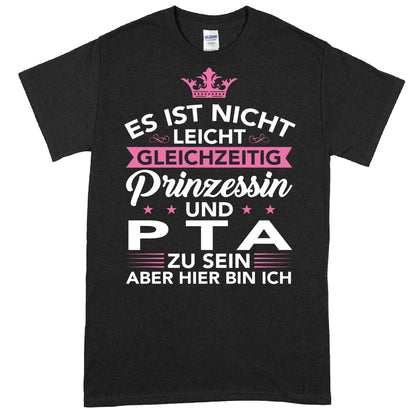 Design eines T-Shirts mit dem Text "Es ist nicht leicht gleichzeitig Prinzessin und Pharmazist zu sein", ideal als Geschenk für Pharmazeuten.