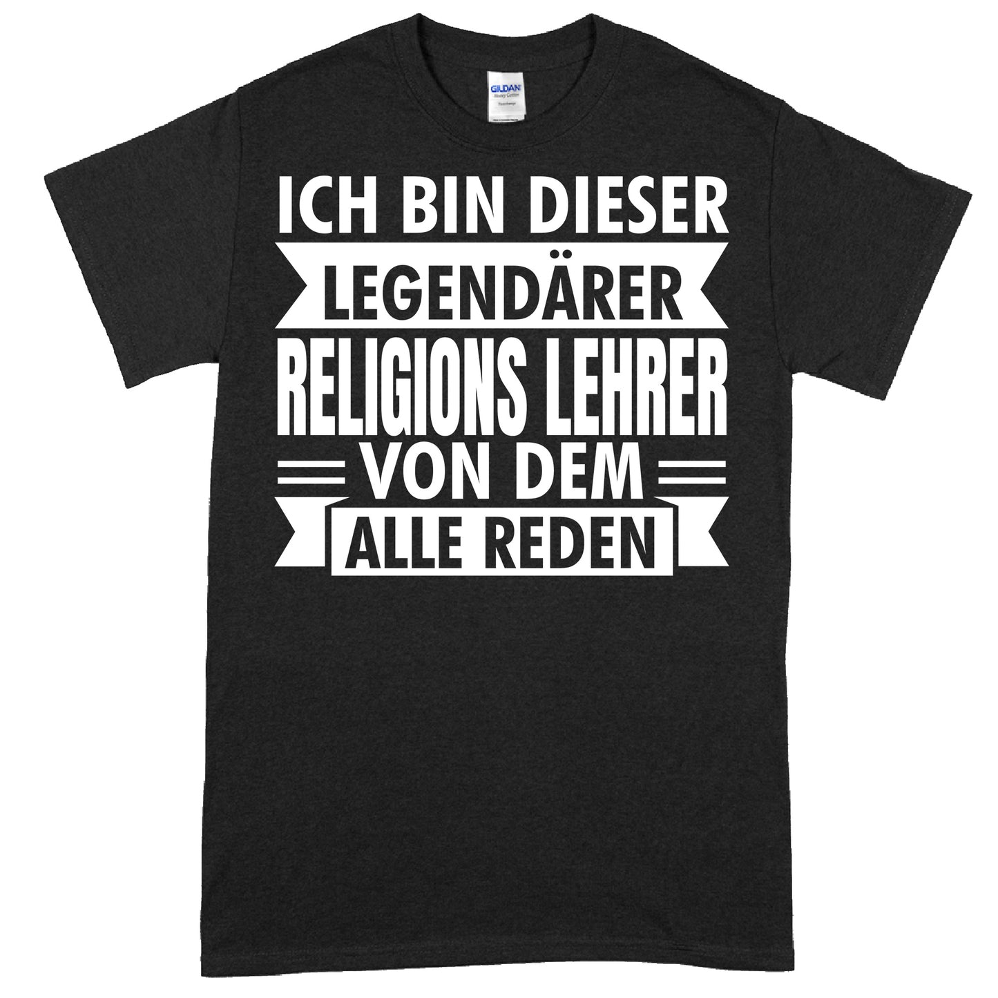 Design eines T-Shirts mit der Aufschrift "Legendärer Religionslehrer" als Geschenk für Lehrerinnen und Lehrer im Fach Religion.