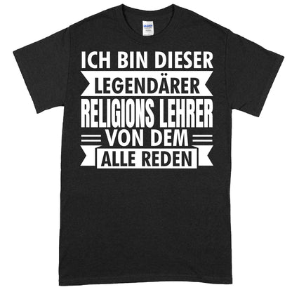 Design eines T-Shirts mit der Aufschrift "Legendärer Religionslehrer" als Geschenk für Lehrerinnen und Lehrer im Fach Religion.