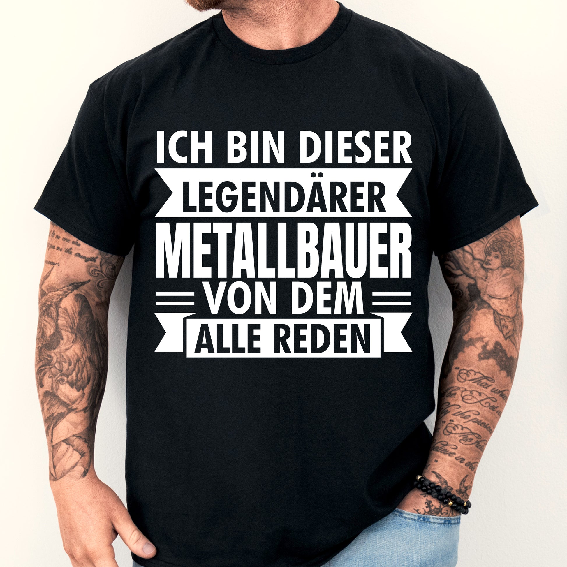 Metallbauer Shirt mit legendärem Handwerker-Design und Abbildung eines Mannes.