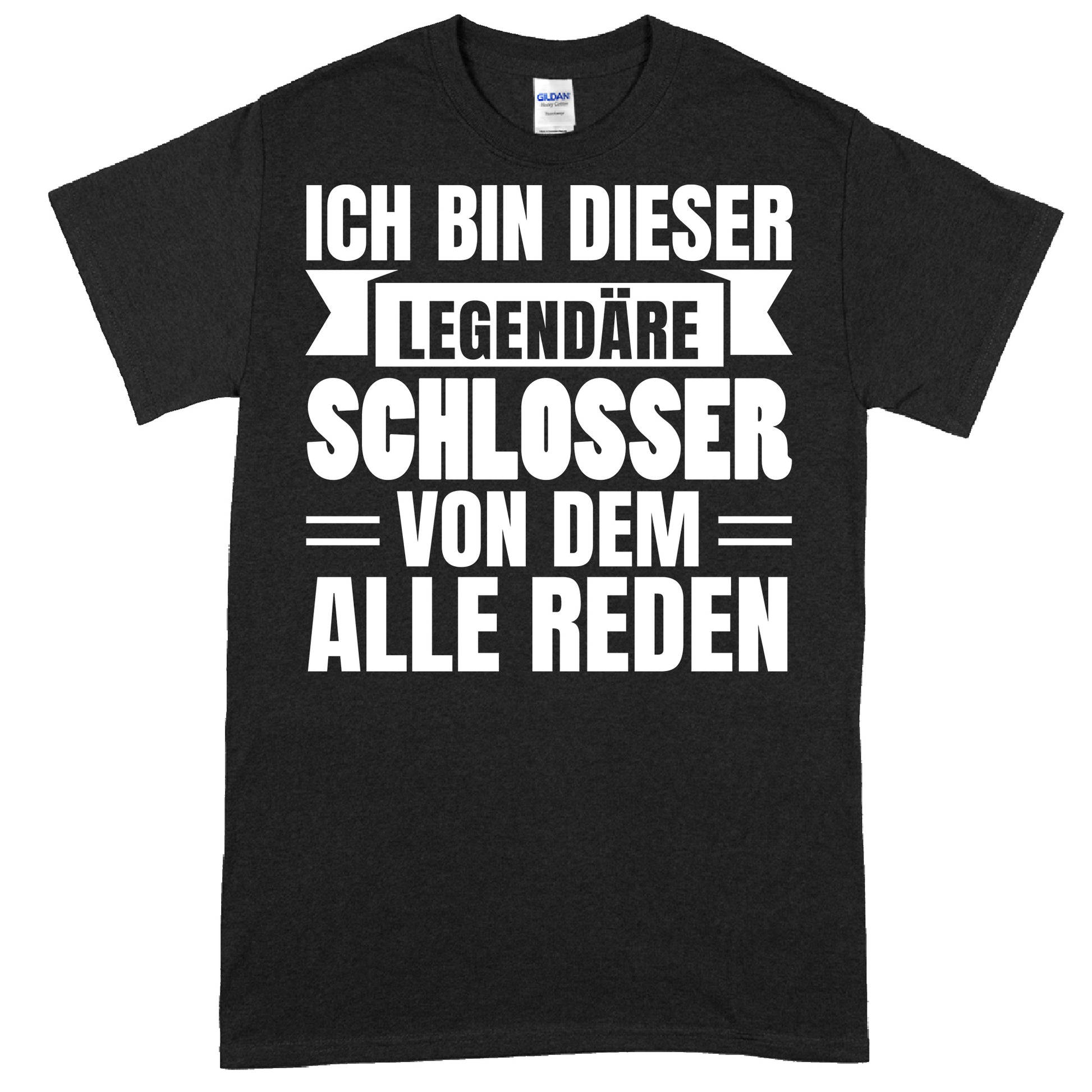 Schwarzes T-Shirt mit dem Aufdruck "Schlosser Shirt | legendäre Geschenk Shlosser" in weißer Schrift.