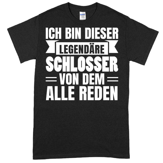 Schwarzes T-Shirt mit dem Aufdruck "Schlosser Shirt | legendäre Geschenk Shlosser" in weißer Schrift.