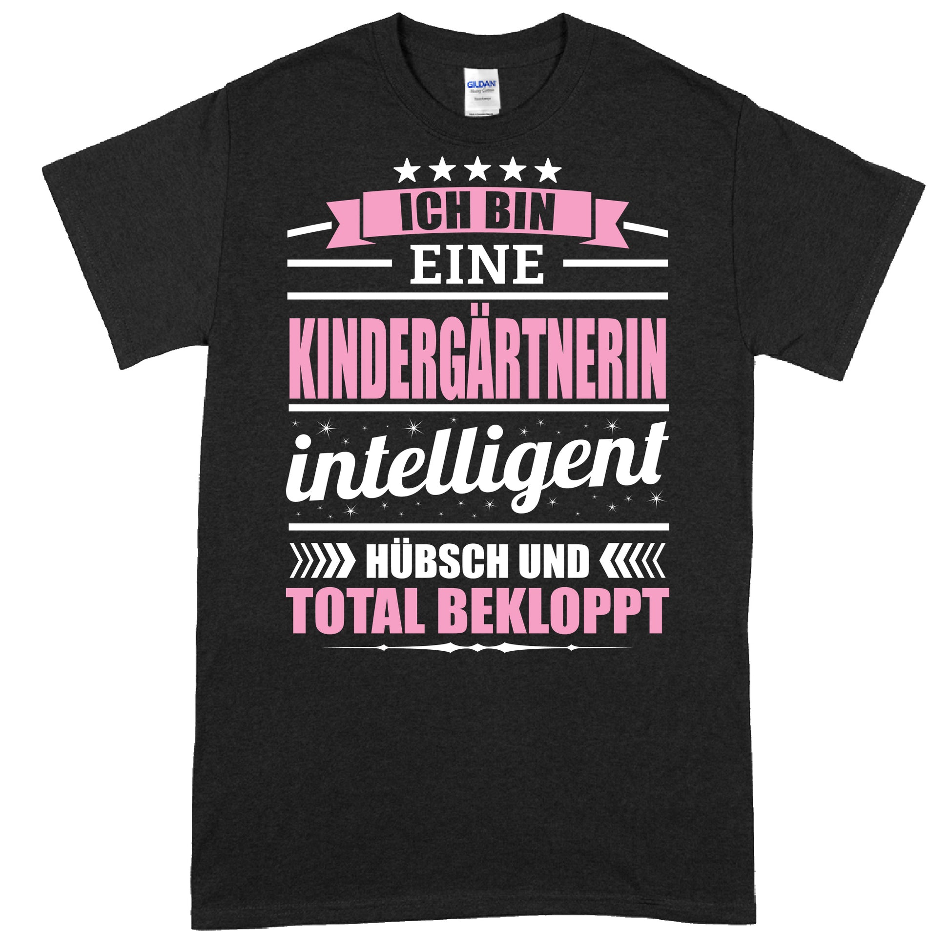Kindergärtnerin Shirt mit der Aufschrift "Ich bin eine Kinder Geschenk Kindergarten" in bunten Farben.