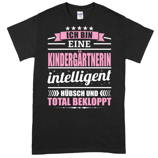 Kindergärtnerin Shirt mit der Aufschrift "Ich bin eine Kinder Geschenk Kindergarten" in bunten Farben.