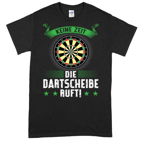Design eines T-Shirts mit dem Text "Rentner Shirt | keine Zeit die Dartscheibe ruft" als Geschenkidee für Dartspieler im Ruhestand.