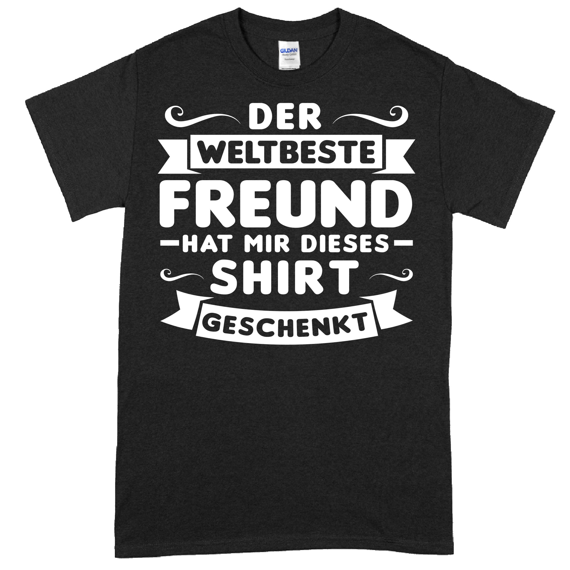 Design eines T-Shirts mit der Aufschrift "der weltbeste Freund! hat mir dieses Freunden Geschenk Freundschaft Freundin" in stilvoller Schrift.