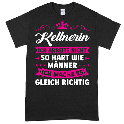 Kellnerin Shirt mit humorvollem Spruch über Arbeitsverhalten in der Kneipe als Geschenkidee.