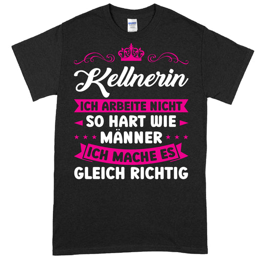 Kellnerin Shirt mit humorvollem Spruch über Arbeitsverhalten in der Kneipe als Geschenkidee.