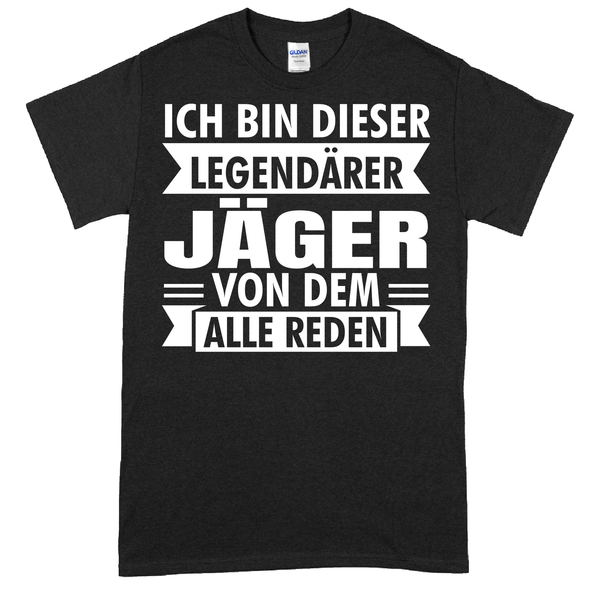 Design eines T-Shirts mit einem Hirschmotiv und dem Text "Jäger Shirt | legendäres Jagd Geschenk" für Jagdliebhaber.