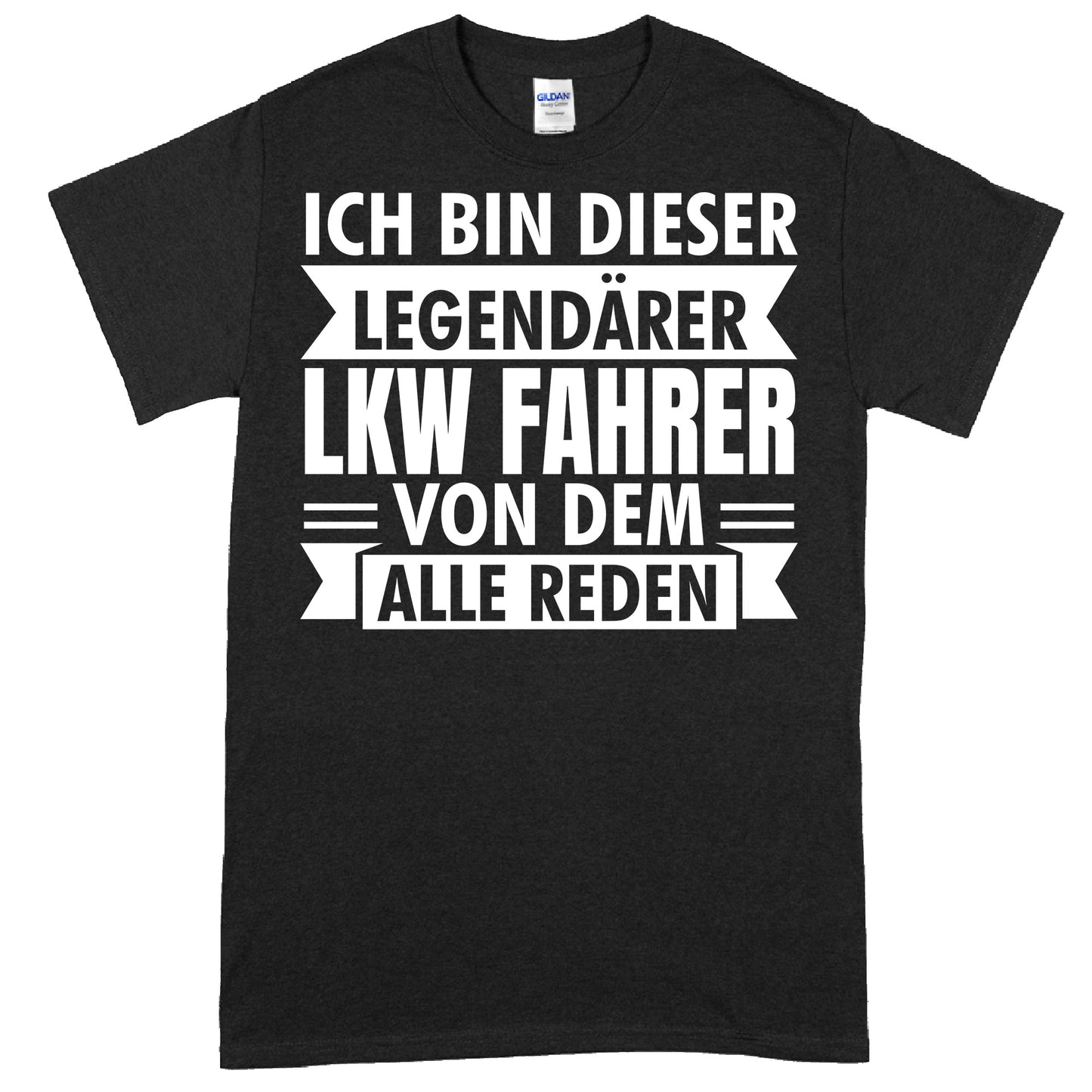 Design eines T-Shirts mit der Aufschrift "LKW Fahrer Shirt | legendärer Geschenk Lasterfahrer LKWFahrer" in stilvoller Schrift.