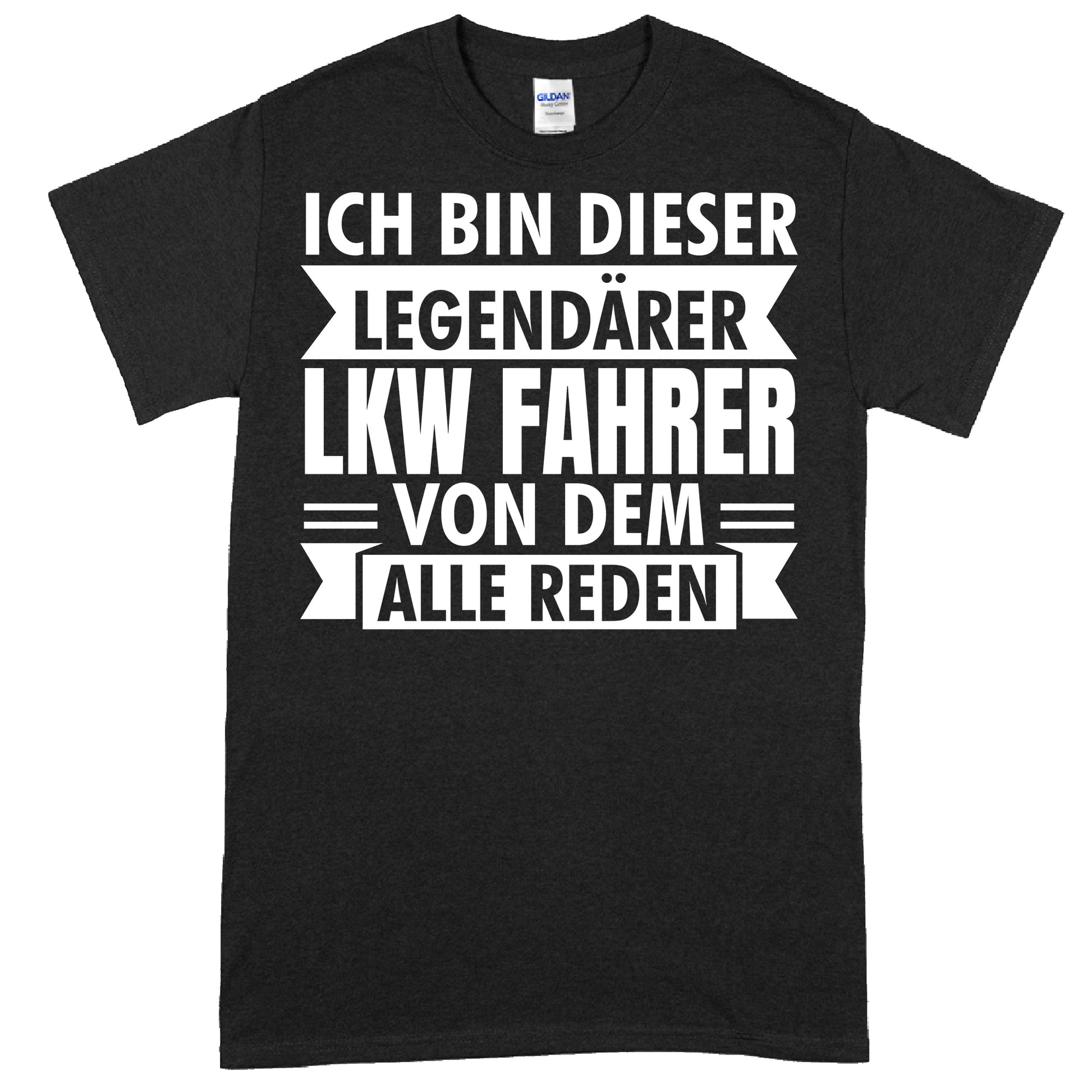 Design eines T-Shirts mit der Aufschrift "LKW Fahrer Shirt | legendärer Geschenk Lasterfahrer LKWFahrer" in stilvoller Schrift.