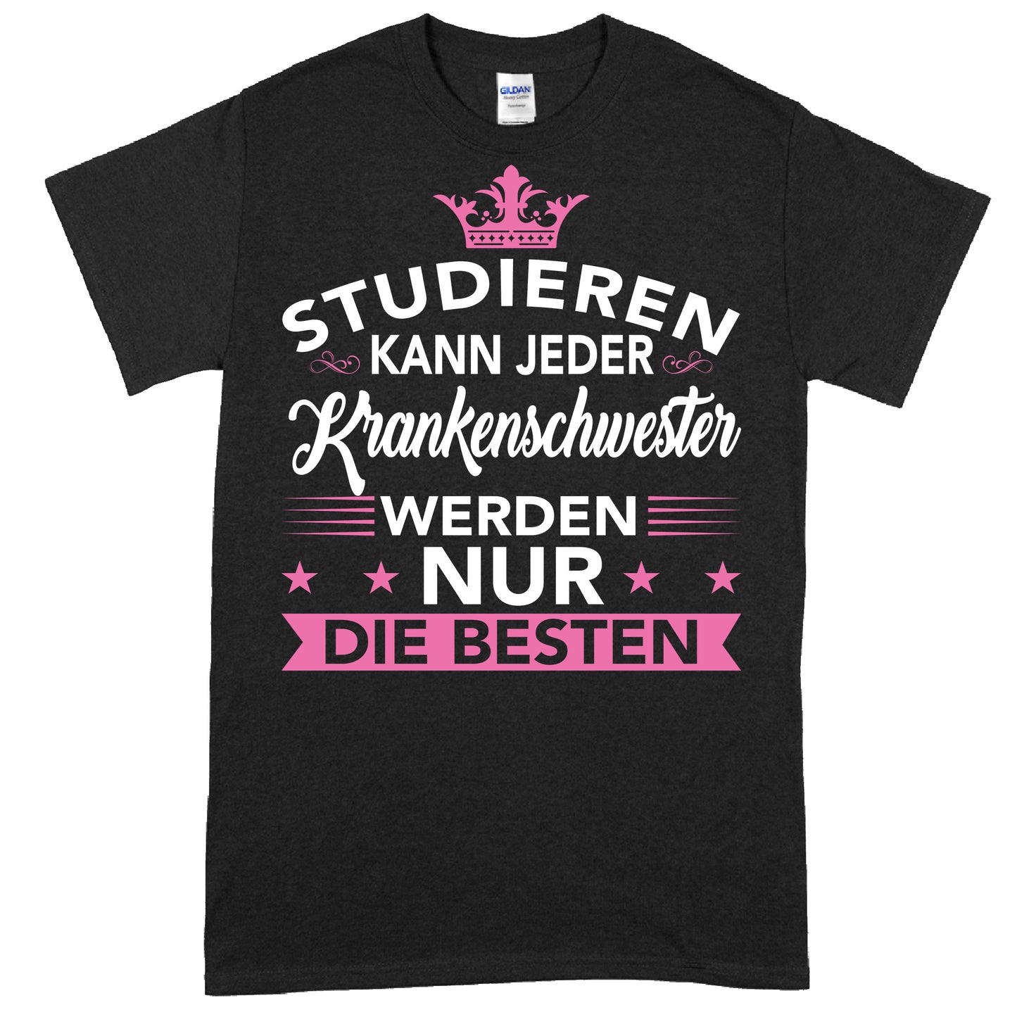 Design eines T-Shirts mit der Aufschrift "Krankenschwester Shirt | Geschenk Pflegekraft Altenpflegerin" in stilvoller Schrift.