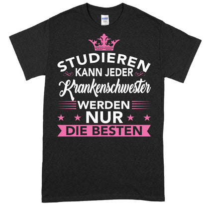 Design eines T-Shirts mit der Aufschrift "Krankenschwester Shirt | Geschenk Pflegekraft Altenpflegerin" in stilvoller Schrift.