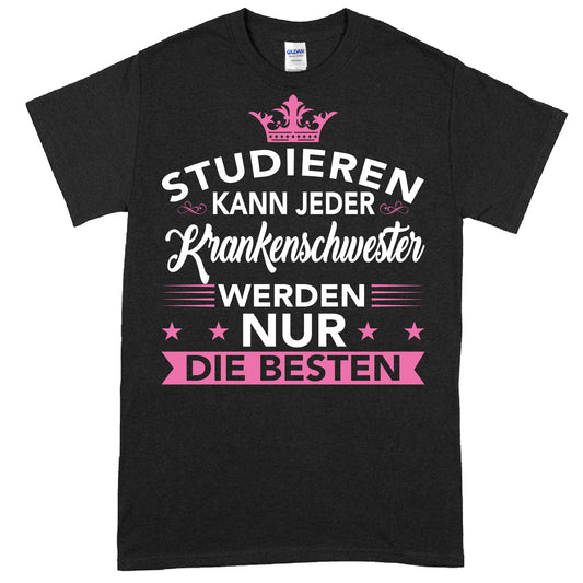 Design eines T-Shirts mit der Aufschrift "Krankenschwester Shirt | Geschenk Pflegekraft Altenpflegerin" in stilvoller Schrift.