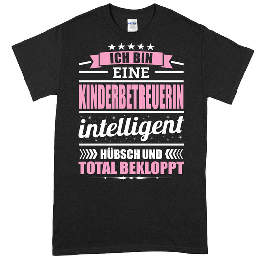 Design eines Shirts mit der Aufschrift "Kinderbetreuerin Shirt | Ich bin eine Erzieherin Geschenk Kindergärtnerin Kinderbetreuerin" in bunten Buchstaben.