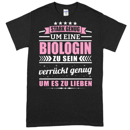 Design eines T-Shirts mit der Aufschrift "Stark genug, um eine Chemikerin zu sein" als Geschenk für Frauen in der Chemiebranche.