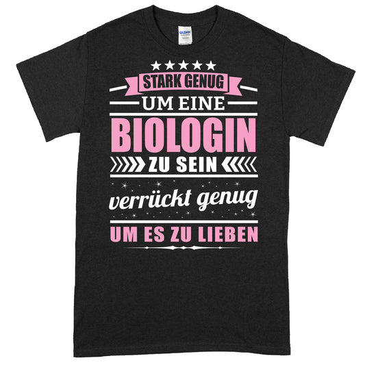 Design eines T-Shirts mit der Aufschrift "Stark genug, um eine Chemikerin zu sein" als Geschenk für Frauen in der Chemiebranche.